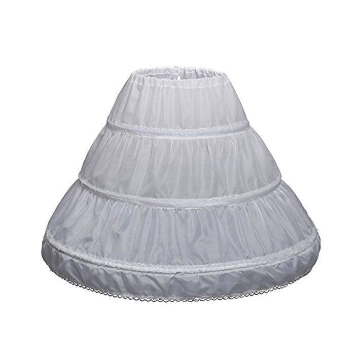 Girls 3 Hoops Petticoat Full Slip Flower Girl Crinoline Skirt Ball Gowns-White