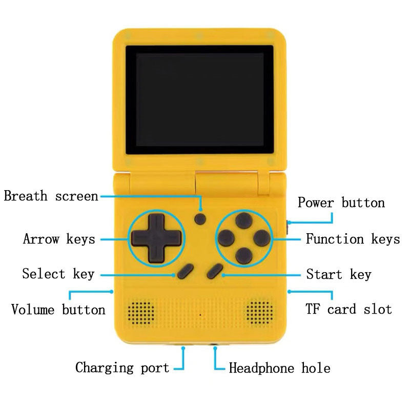 64Bit 3.0 in IPS Retro Flip Handheld Game Console Built in 1000+ Games-Yellow