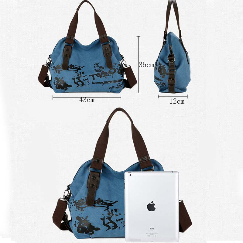 Women Handbag Casual Vintage Daily Shoulder Tote Bag-Blue