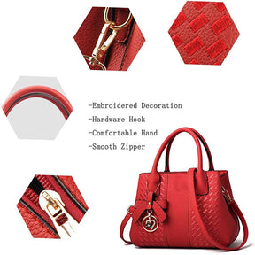 Fashion Womens PU Leather Embroidered Handbags Shoulder Tote Bags-Red