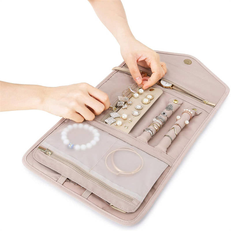 Home & LivingTravel Jewelry Organizer Roll Foldable Jewelry Case for Rings Necklaces - Pink