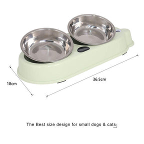 Dog Cat Bowls Double Premium Stainless Steel Pet Bowls with Cute Modeling-Green