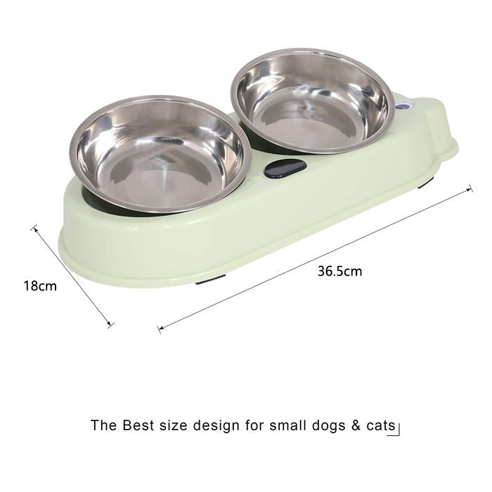 Dog Cat Bowls Double Premium Stainless Steel Pet Bowls with Cute Modeling-Green