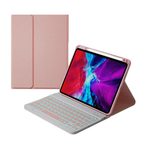 Removable Square Keyboard Case For iPad 7 Color Backlit with Pen Slot Wireless BT Lightweight Case-Pink