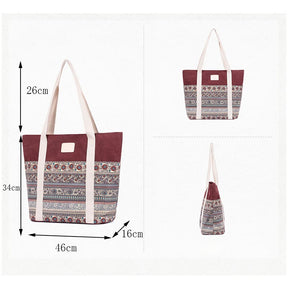 Womens Canvas With Pattern Handbag With Purse-Red Wine