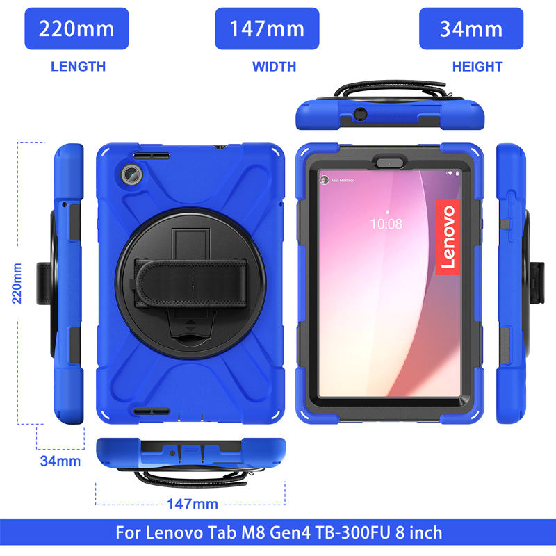 Tablet Case Heavy Duty with Swivel Stand for Lenovo Tab M8 4th Gen-Blue