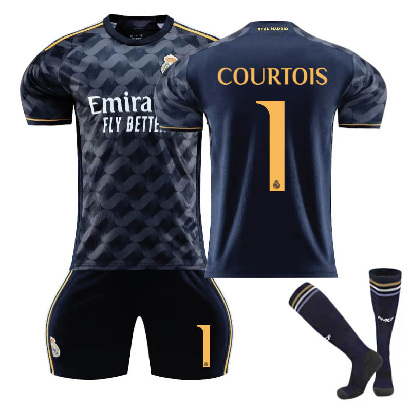 Real Madrid Away Jersey COURTOIS #1 Soccer Jersey Kids Adult 3Pcs Jersey Kits