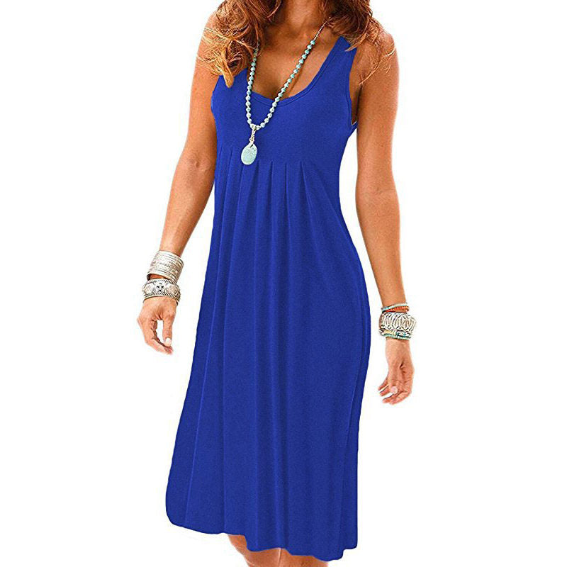 Summer Beach Tank Dresses Sleeveless Tunic Long Dress-RoyalBlue