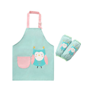 Kids Cartoon Animal Pattern Painting Waterproof Apron Set-Owl