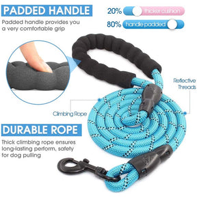 Strong Dog Leash with Comfortable Padded Handle and Highly Reflective Threads-Light Blue