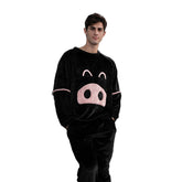 Cartoon Crewneck Pullover Pajamas Set-Black