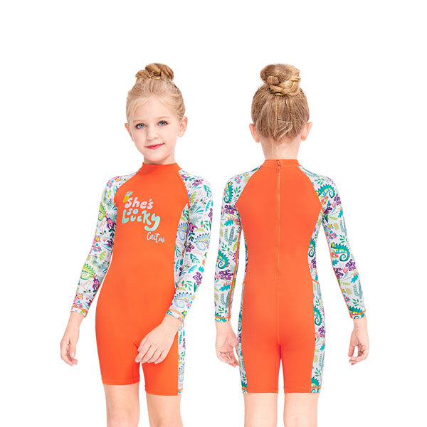 Adore New Girl's Swimsuit Sunscreen One-piece Long-sleeved Quick-drying Swimwear-M150212K-Orange