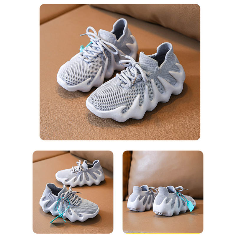 Kids Sneakers Knitted Breathable Cross Trainer Shoes-Grey