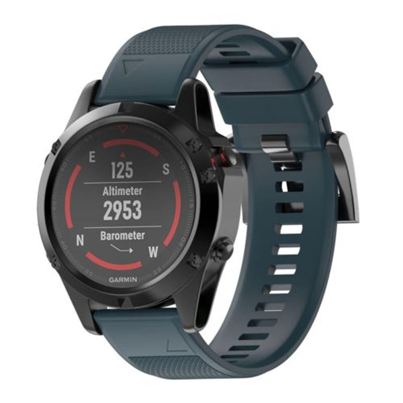 26mm Width Easy Fit Soft Silicone Watch Strap For Garmin Fenix 5X/5X Plus/6X/6X Pro/3/3 HR Black Steel Buckle-Rock Cyan