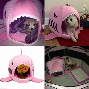 Pet Bed Shark Covered Cave House for Small Pets Puppy Kitten with Water Resistant Bottom-Pink