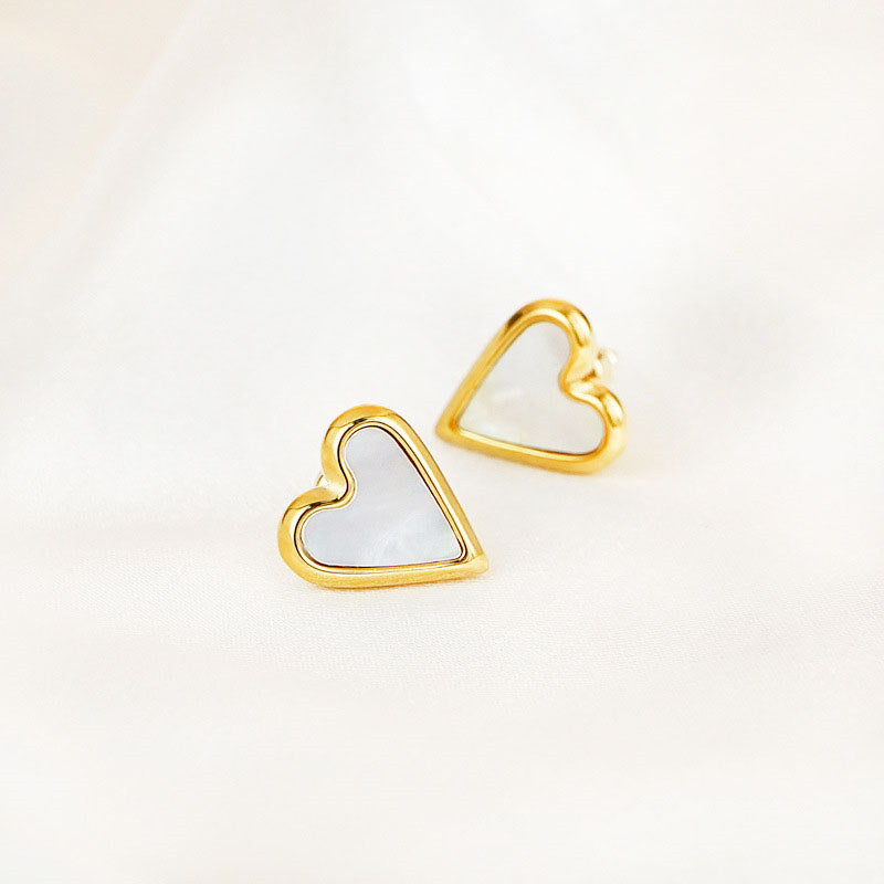 Ladies Gold Color Heart Shell Earrings Valentineds Day Jewelry Gifts-White