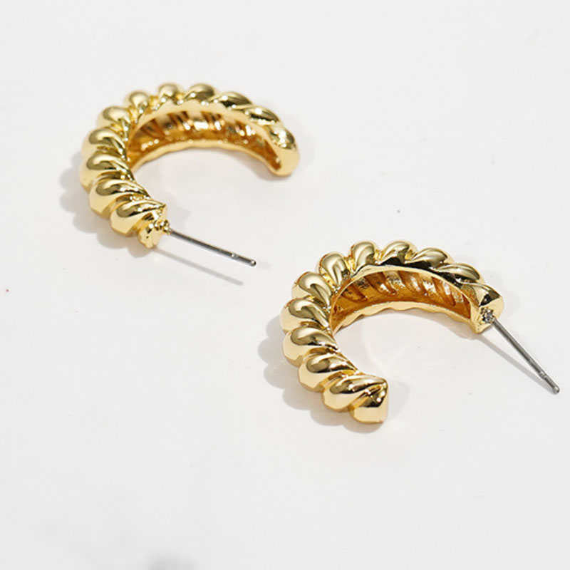 Gold Spiral Half Hoop Earrings Geometric Twist Stud-02