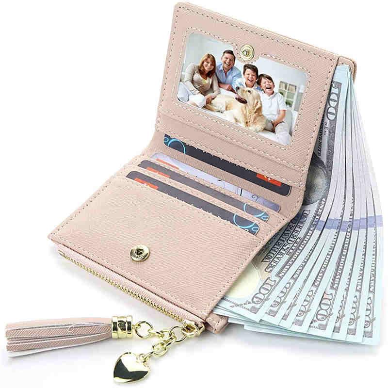 Women Small Wallet RFID Bifold Compact Wallet-Pink