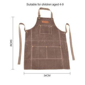 Kids Work Apron Waxed Canvas Tool Safety Smock-Brown