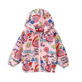 Girls Rain Jackets Lightweight Hooded Cotton Raincoats Windbreakers for Kids-PinkGraffiti