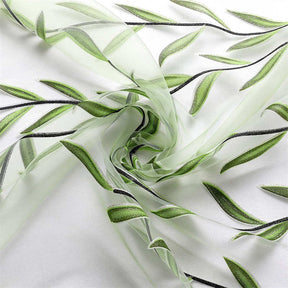 2 Panels Sheer Curtains Rod Pocket Willow Leaves Print for Living Room-Green
