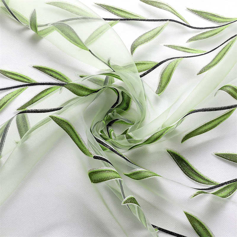 2 Panels Sheer Curtains Rod Pocket Willow Leaves Print for Living Room-Green