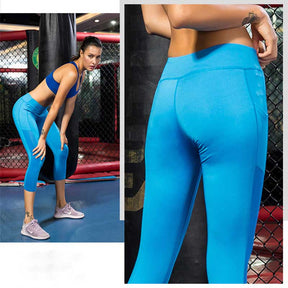 Adore Women Yoga Cropped Pants With Pocket Fitness Running Quick Drying Tight Pants 2087-Blue