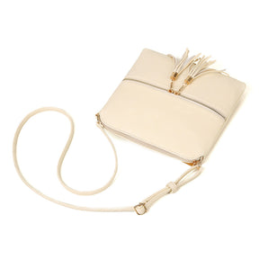 Lightweight Medium Crossbody Bag with Tassel-Beige