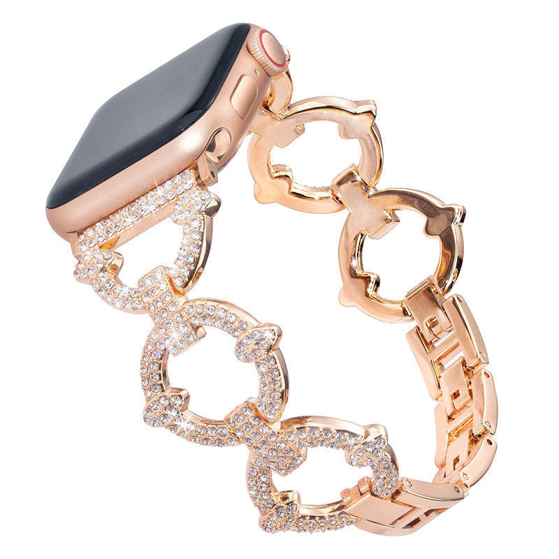Bling Strap Full Diamonds Metal Jewelry Band for Apple Watch-Rose Gold