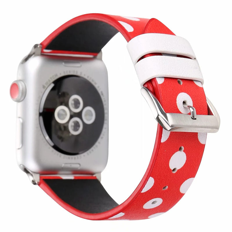 Wave Point Leather Watch Band for Apple Watch Series SE/6/5/4/3/2/1-RedWhite