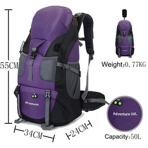 50L Hiking Backpack Waterproof Lightweight Suitable for Outdoor Camping Travel-Purple