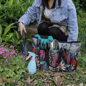 Home & LivingGarden Tools Bag Gardening Tote Organizer with 8 Deep Pockets for Gardener Regular Size Tools Storage -Gray Red