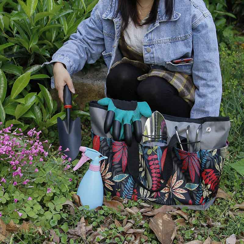 Home & LivingGarden Tools Bag Gardening Tote Organizer with 8 Deep Pockets for Gardener Regular Size Tools Storage -Gray Red