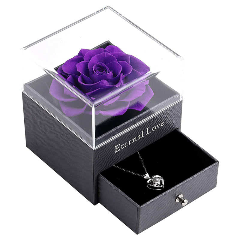 Preserved Flower Rose Gift Box for Valentines Day Anniversary Wedding-Purple