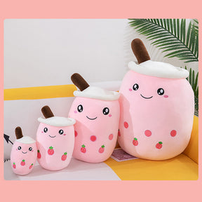 Plush Pillow Stuffed Toy Soft Lifelike Bubble Pearl Milk Tea Hugging Pillow-Pink Big Eyes