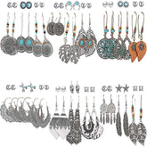 36 Pairs Fashion Hollow Drop Dangle Earrings Set Bohemian National Style Eardrop With Bronze-Silver Series