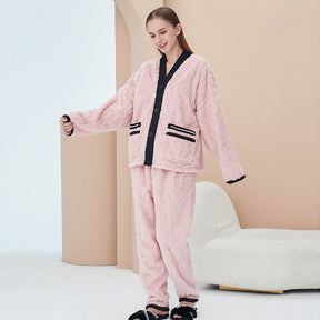 Women's Fleece Fashion Cardigan Pajama Set-Pink