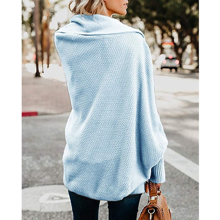 Women's Batwing Knitted Oversized Slouchy Solid Cardigan Sweater Knit Outwear-Sky Blue