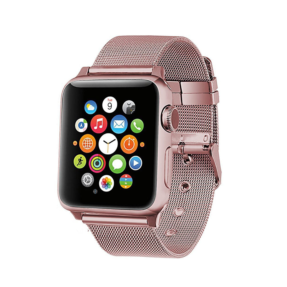 Buckle Metal Mesh Watch Watch Band For Apple Watch SE/6/5/4/3/2/1(Rose Gold)