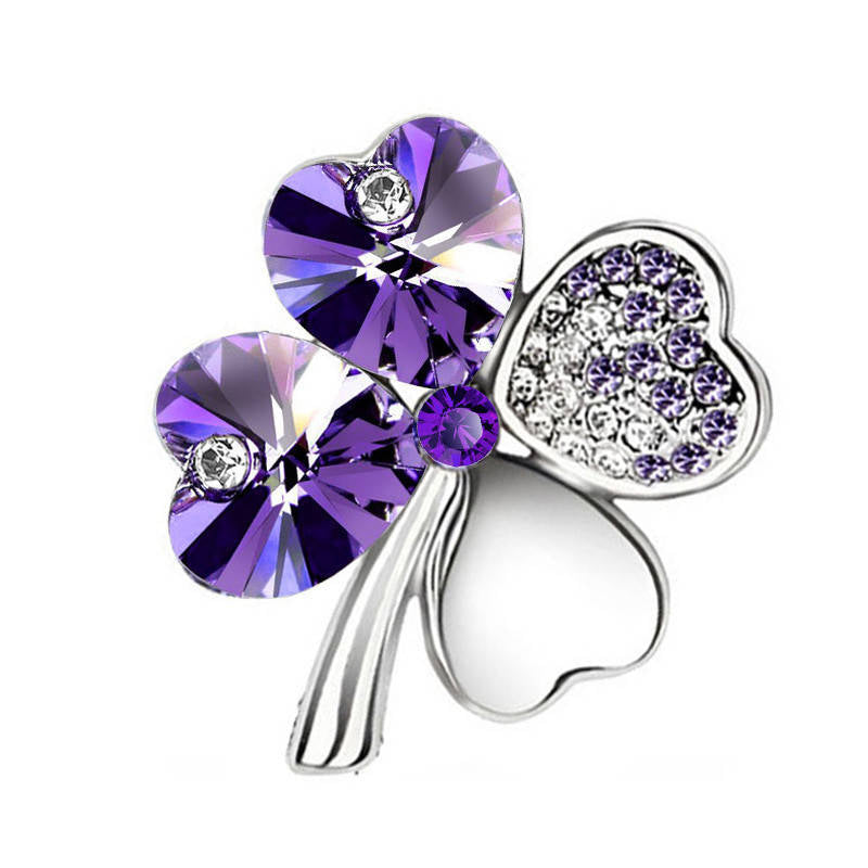 Pair of Four Leaf Clover Pin Brooch Womens Clothes Fashion Accessories-Dark Purple