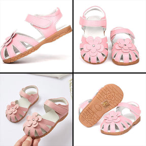 Flat Sandals for Toddler Girls Closed-Toe with Flower Summer Shoes-Pink