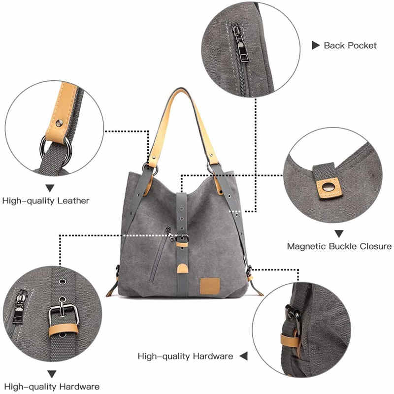 Women Canvas Bag Casual Backpack Vintage Shoulder Bag-Coffee