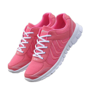 Womens Athletic Mesh Breathable Sneakers Lace Up Comfort Shoes-Rose Red