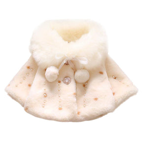 Girls Princess Faux Fur Wraps Shawl Flower Girls Bolero Princess Cape-White