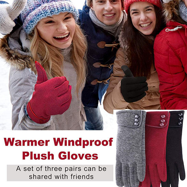 3 Pairs Women Winter Gloves Warm Touchscreen Windproof Gloves-BlackGrayWine Red