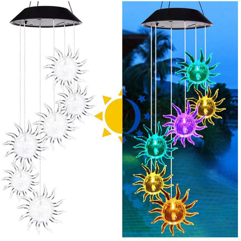 Colorful Solar Wind Chimes Gardening Gift for Mother And Grandma Christmas Decoration-Sun