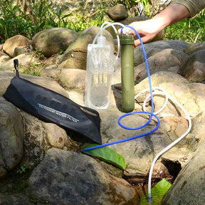 Portable Water Filter Pump Survival Gear for Hiking Camping-Army Green