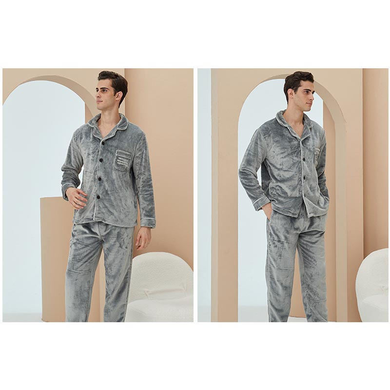 Thicken Warm Flannel Pajamas Set Homewear-Grey