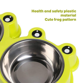 Double Dog Cat Bowls Cute Modeling No-Slip Stainless Steel Pet Bowls-Green