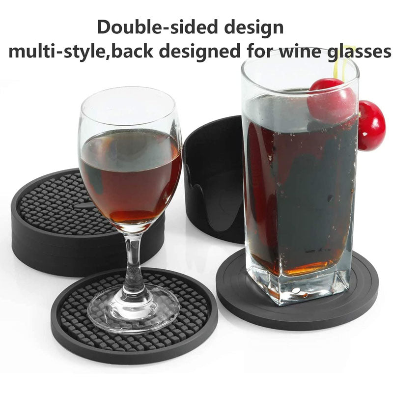 Silicone Drink Coasters Set of 6 in Holder for Drinks Insulation Absorbent Coaster Protect Cup-Gray